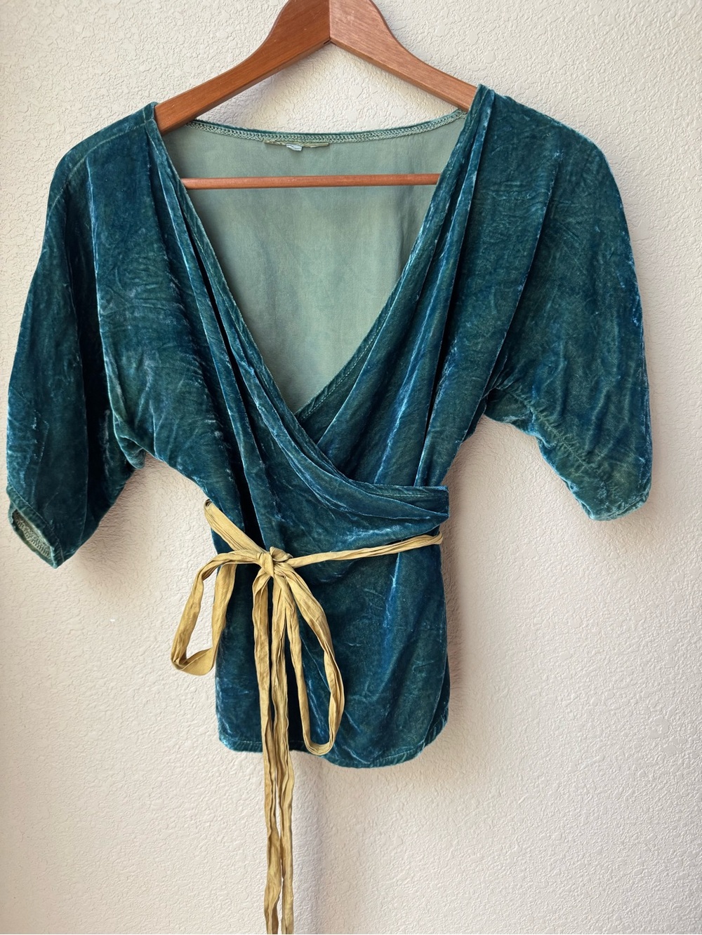 Velvet Wrap Top with Silk Belt in Teal
